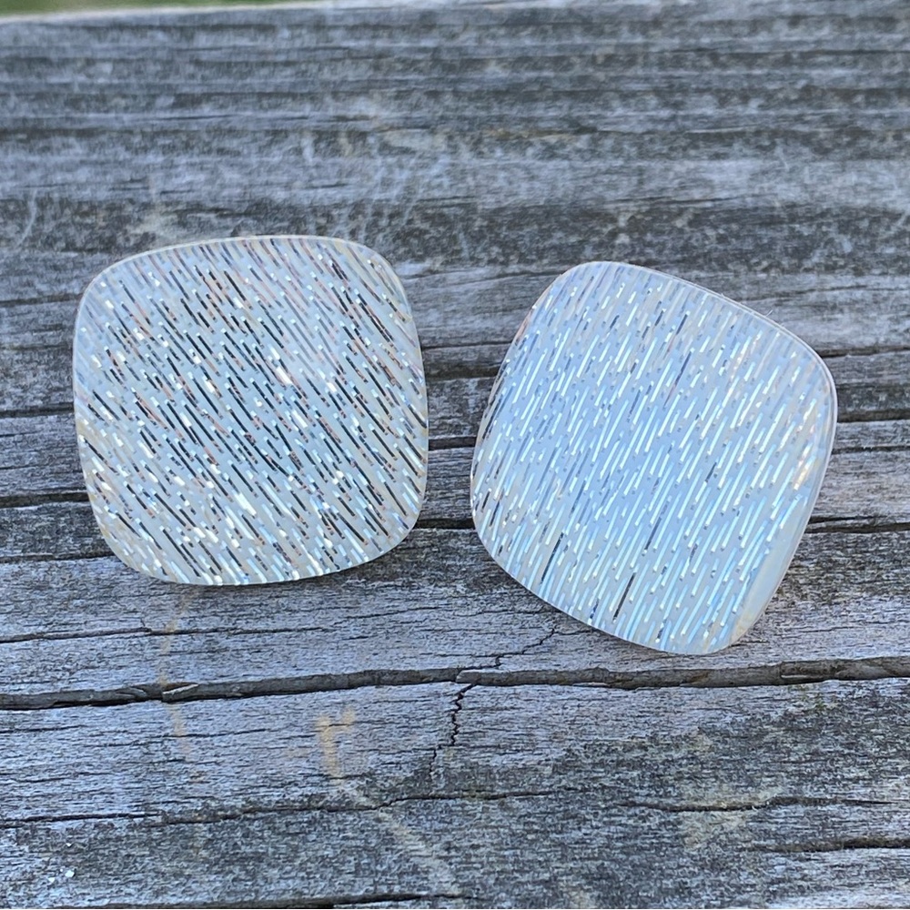 Vintage 80’s sparkling white and silver square earrings